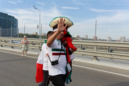 Russia, Rostov-on-Don - June 23, 2018: Mexican fans before the match South Korea - Mexico. World Cup 2018 in Russiaのeditorial素材
