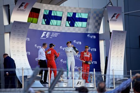 Top three finishers on the podium. Formula One. Sochi Russia.のeditorial素材