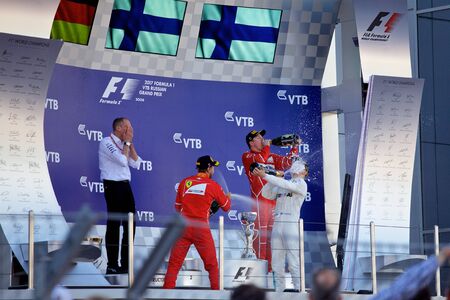 Top three finishers on the podium. Formula One. Sochi Russia.のeditorial素材