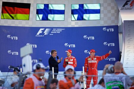 Top three finishers on the podium. Formula One. Sochi Russia.のeditorial素材