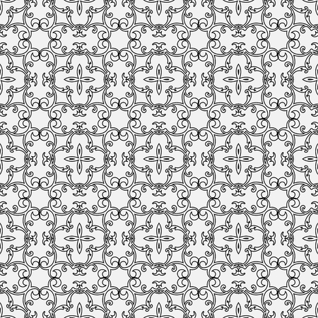 Black and white outline ornamental retro seamless patternのイラスト素材