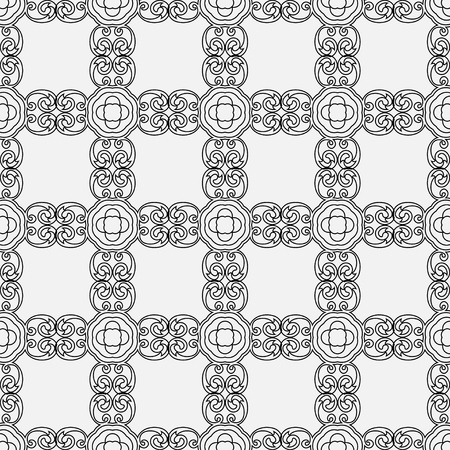 Black and white outline ornamental retro seamless patternのイラスト素材