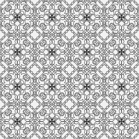 Black and white outline ornamental retro seamless patternのイラスト素材