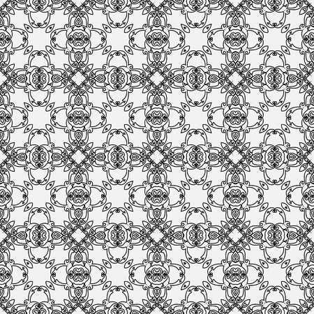 Black and white outline ornamental retro seamless patternのイラスト素材