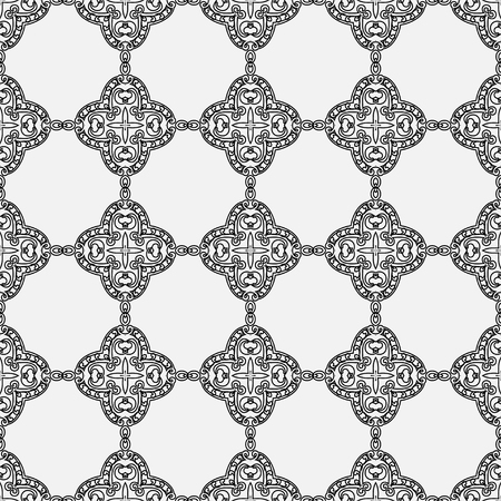 Black and white outline ornamental retro seamless patternのイラスト素材