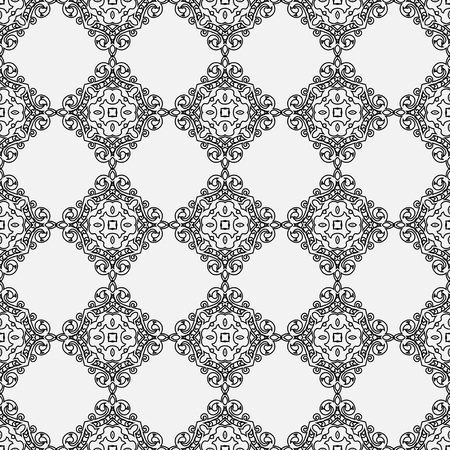 Black and white outline ornamental retro seamless patternのイラスト素材