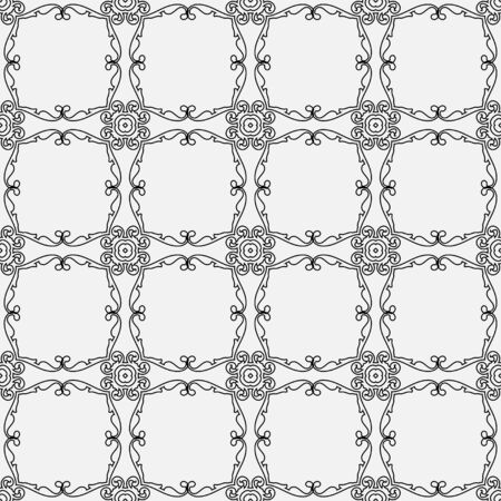 Black and white outline ornamental retro seamless patternのイラスト素材