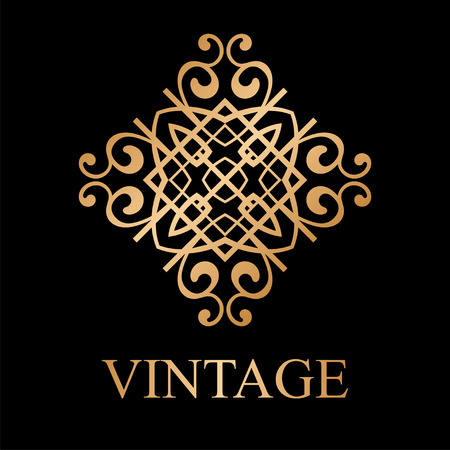 Vintage golden icon template, vector element, retro label, badge.のイラスト素材