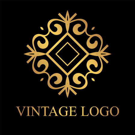 Vintage golden template. Vector element, retro label, badge illustration.のイラスト素材