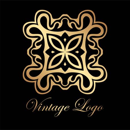 Vintage golden logo template. Vector logotype element, retro label, badgeのイラスト素材