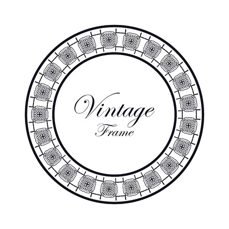 Vintage ornamental round frame. Template with ornate pattern for design of greeting card, wedding invitation, birthdayのイラスト素材