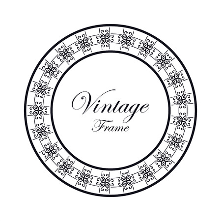 Vintage ornamental round frame. Template with ornate pattern for design of greeting card, wedding invitation, birthdayのイラスト素材