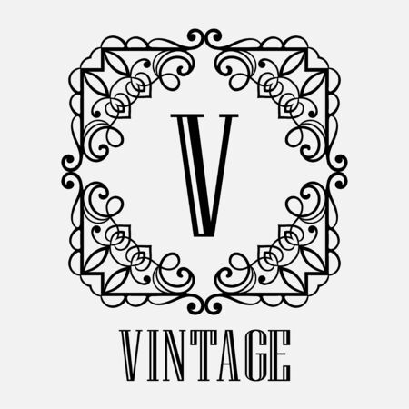 Vintage ornamental logo monogram. Retro luxury frame for design with swirl elements and place for letter or textのイラスト素材