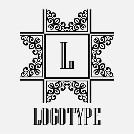 Vintage ornamental logo monogram. Retro luxury frame for design with swirl elements and place for letter or textのイラスト素材