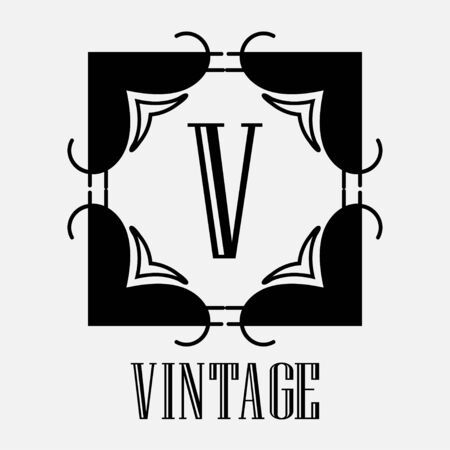 Vintage ornamental logo monogram. Retro luxury frame for design with swirl elements and place for letter or textのイラスト素材