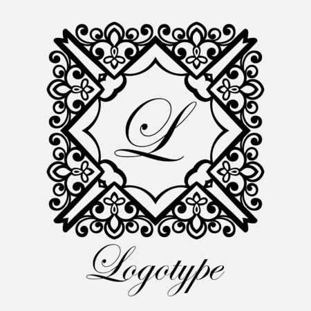 Vintage ornamental logo monogram. Retro luxury frame for design with swirl elements and place for letter or textのイラスト素材