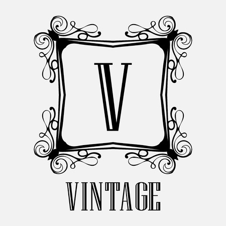 Vintage ornamental logo monogram. Retro luxury frame for design with swirl elements and place for letter or textのイラスト素材