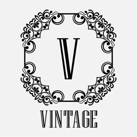 Vintage ornamental logo monogram. Retro luxury frame for design with swirl elements and place for letter or textのイラスト素材