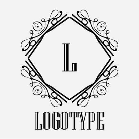 Locotype ornamental lettering with diamond shaped frame with swirl elementsのイラスト素材