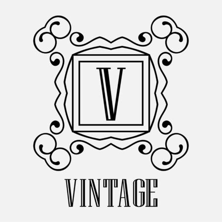 Vintage ornamental logo monogram. Retro luxury frame for design with swirl elements and place for letter or textのイラスト素材