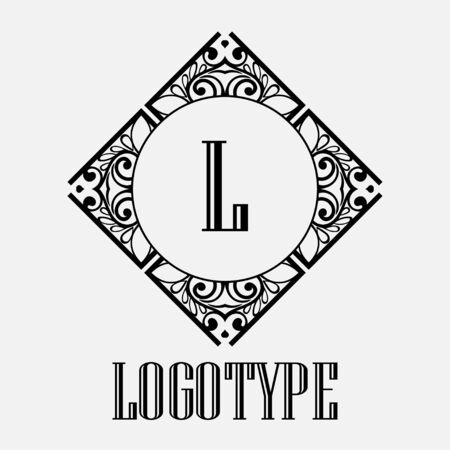 Vintage ornamental logo monogram. Retro luxury frame for design with swirl elements and place for letter or textのイラスト素材
