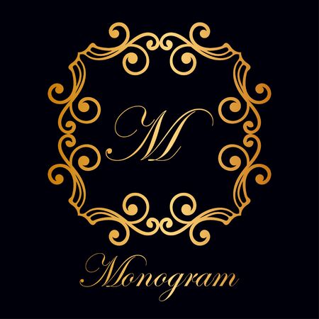 Vintage ornamental logo monogram. Retro luxury frame for design with swirl elements and place for letter or textのイラスト素材