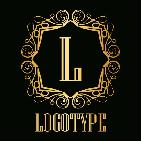 Vintage ornamental logo monogram. Retro luxury frame for design with swirl elements and place for letter or textのイラスト素材