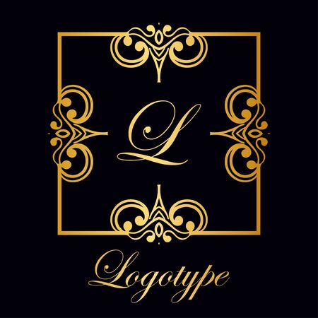 Vintage ornamental logo monogram. Retro luxury frame for design with swirl elements and place for letter or textのイラスト素材