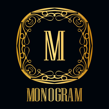 Vintage ornamental logo monogram. Retro luxury frame for design with swirl elements and place for letter or textのイラスト素材