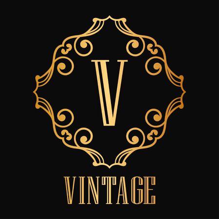 Vintage ornamental icon monogram. Retro luxury frame for design with swirl elements and place for letter or text.のイラスト素材