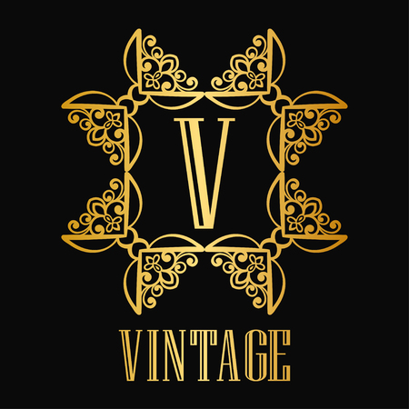 Vintage ornamental icon monogram. Retro luxury frame for design with swirl elements and place for letter or text.のイラスト素材