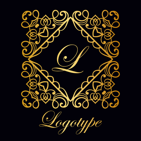Vintage ornamental icon monogram. Retro luxury frame for design with swirl elements and place for letter or text.のイラスト素材