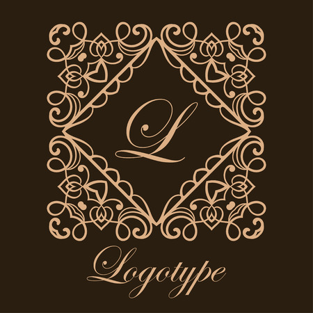 Vintage ornamental icon monogram. Retro luxury frame for design with swirl elements and place for letter or textのイラスト素材