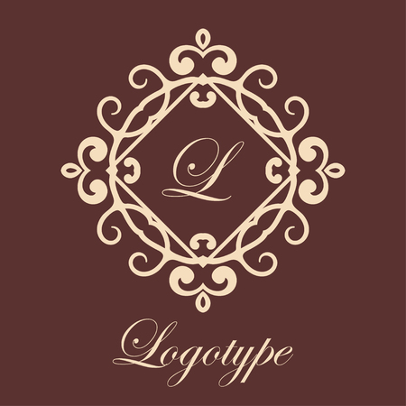 Vintage ornamental monogram. Retro luxury frame for design with swirl elements and place for letter m or textのイラスト素材