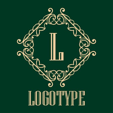 Vintage ornamental icon monogram. Retro luxury frame for design with swirl elements and place for letter or text.のイラスト素材