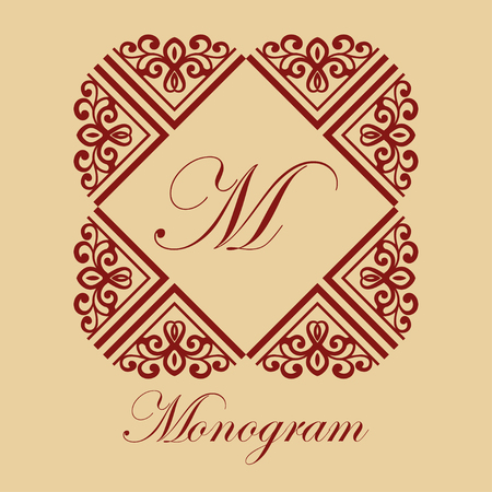 Vintage ornamental logo monogram. Retro luxury frame for design with swirl elements and place for letter or textのイラスト素材