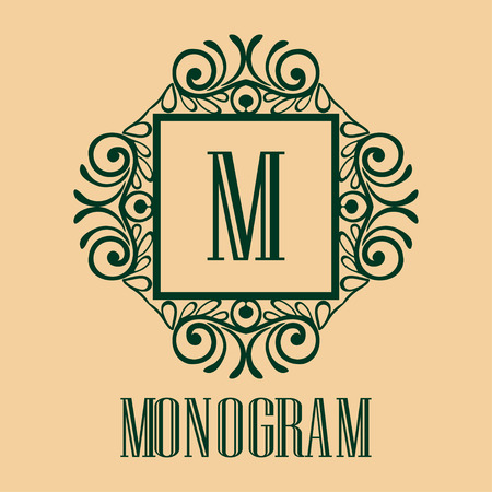 Vintage ornamental logo monogram. Retro luxury frame for design with swirl elements and place for letter or textのイラスト素材