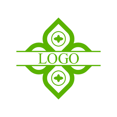Flourishes calligraphic art deco logo emblem template with place for text. Luxury elegant deco ornamental logo design. Vector illustrationのイラスト素材