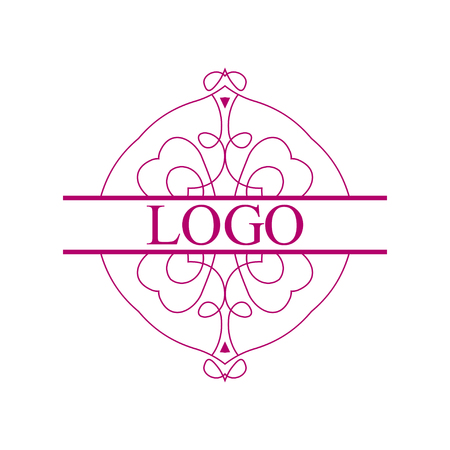 Flourishes calligraphic art deco logo emblem template with place for text. Luxury elegant deco ornamental logo design. Vector illustrationのイラスト素材
