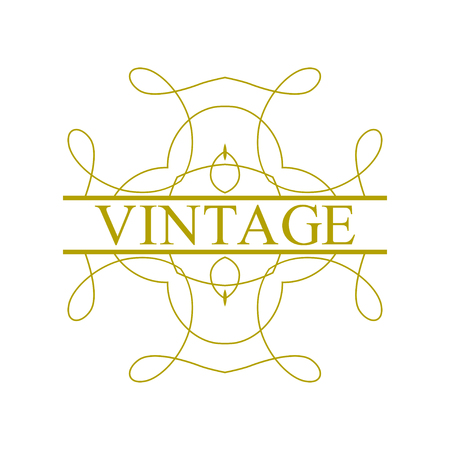 Flourishes calligraphic art deco logo emblem template with place for text. Luxury elegant deco ornamental logo design. Vector illustrationのイラスト素材