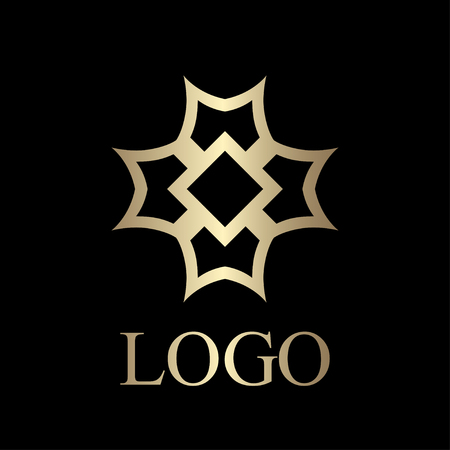 Flourishes calligraphic art deco logo emblem template. Luxury elegant deco ornamental logo design. Vector illustration.のイラスト素材
