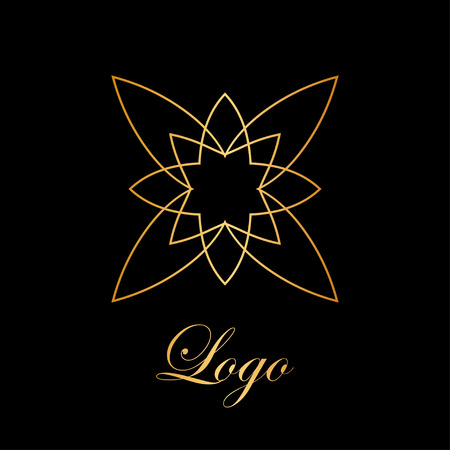 Flourishes calligraphic art deco logo emblem template. Luxury elegant deco ornamental logo design. Vector illustration.のイラスト素材