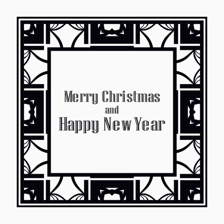 Art deco border and frame. Merry Christmas and Happy New Year greeting card. 2019 year. Creative template in style of 1920s for your design. Vector illustration. EPS 10のイラスト素材