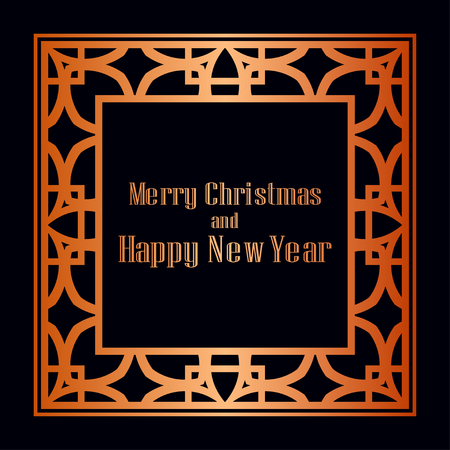 Art deco border and frame. Merry Christmas and Happy New Year greeting card. 2019 year. Creative template in style of 1920s for your design. Vector illustration. EPS 10のイラスト素材
