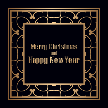 Art deco border and frame. Merry Christmas and Happy New Year greeting card. 2019 year. Creative template in style of 1920s for your design. Vector illustration. EPS 10のイラスト素材
