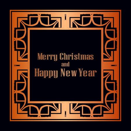 Art deco border and frame. Merry Christmas and Happy New Year greeting card. 2019 year. Creative template in style of 1920s for your design. Vector illustration. EPS 10のイラスト素材