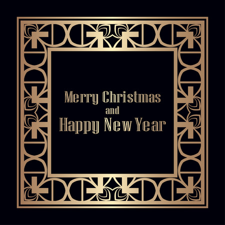 Art deco border and frame. Merry Christmas and Happy New Year greeting card. 2019 year. Creative template in style of 1920s for your design. Vector illustration. EPS 10のイラスト素材