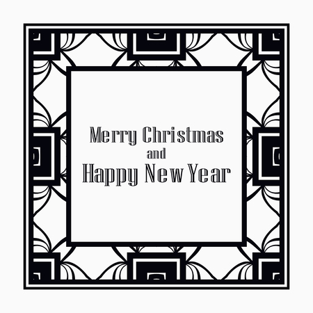Art deco border and frame. Merry Christmas and Happy New Year greeting card. 2019 year. Creative template in style of 1920s for your design. Vector illustration. EPS 10のイラスト素材