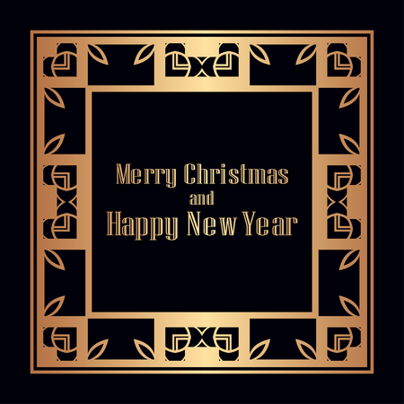 Art deco border and frame. Merry Christmas and Happy New Year greeting card. 2019 year. Creative template in style of 1920s for your design. Vector illustration. EPS 10のイラスト素材