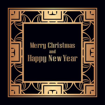 Art deco border and frame. Merry Christmas and Happy New Year greeting card. 2019 year. Creative template in style of 1920s for your design. Vector illustration. EPS 10のイラスト素材